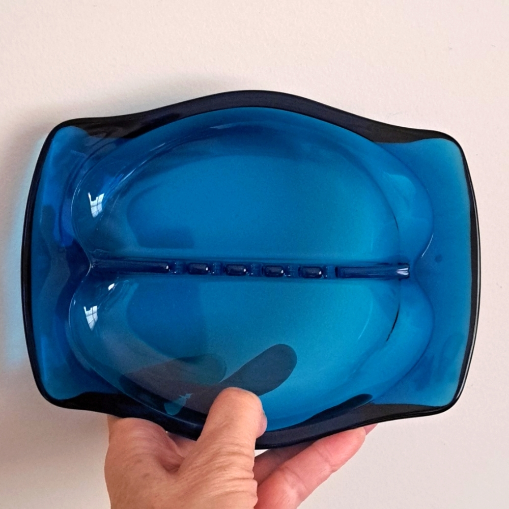 Vintage Blue Glass Split Oval Ashtray ? MCM